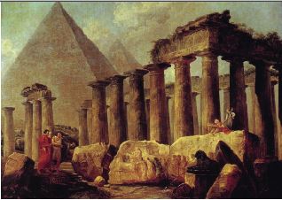 Гюбер Робер. «Pyramid and Temple». 1883. Представление об истории как лавке антиквара преобладало в периоды некритического использования образцов и прототипов